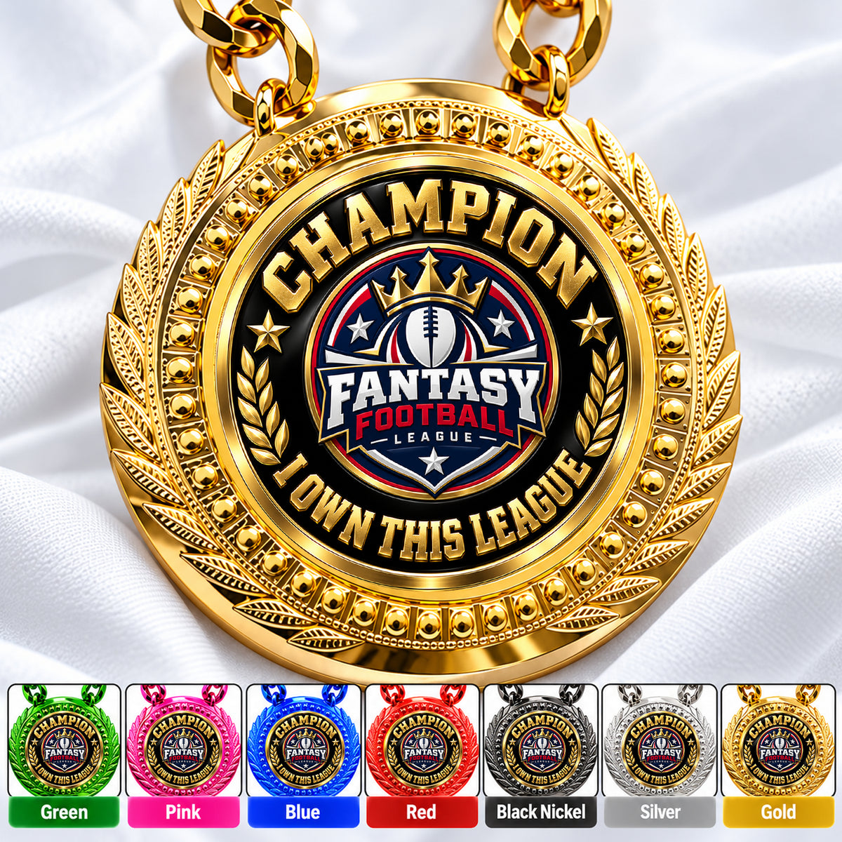 Fantasy Football Medal - Champion - I Own This League, Lite Champ Chain With Plastic Chain