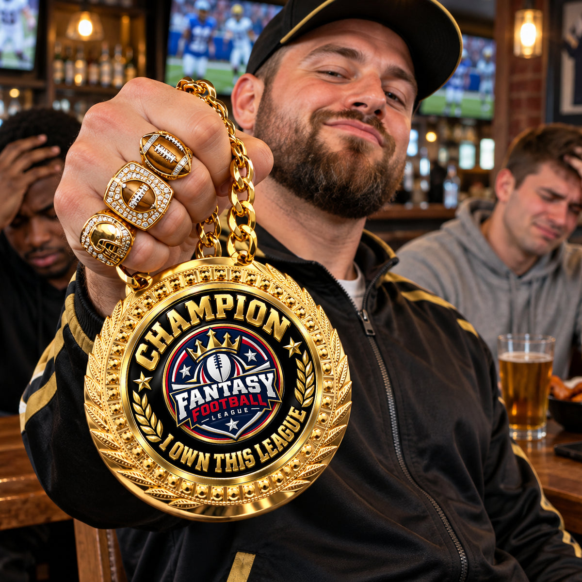 Fantasy Football Medal - Champion - I Own This League, Lite Champ Chain With Plastic Chain