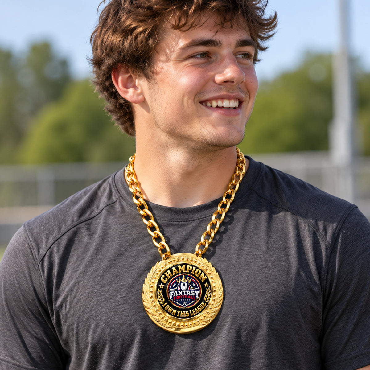 Fantasy Football Medal - Champion - I Own This League, Lite Champ Chain With Plastic Chain