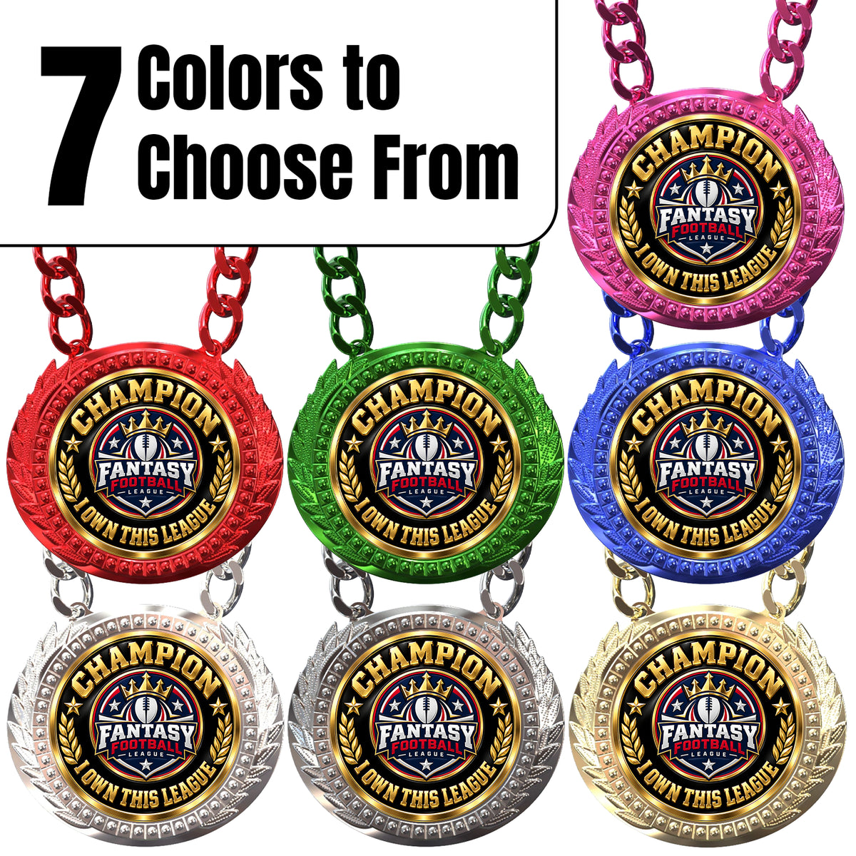 Fantasy Football Medal - Champion - I Own This League, Lite Champ Chain With Plastic Chain