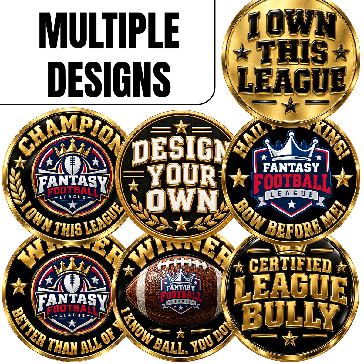 Fantasy Football Medal - Hail To The King - Bow Before Me, Lite Champ Chain With Plastic Chain – image 2