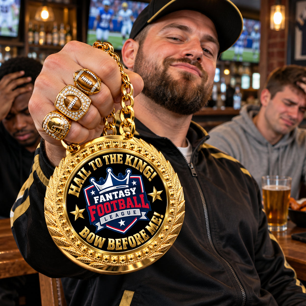 Fantasy Football Medal - Hail To The King - Bow Before Me, Lite Champ Chain With Plastic Chain – image 3