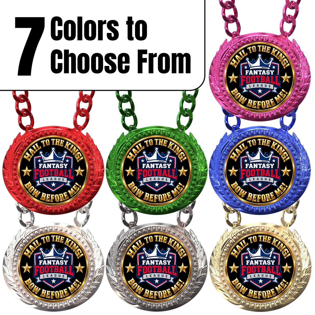 Fantasy Football Medal - Hail To The King - Bow Before Me, Lite Champ Chain With Plastic Chain – image 5