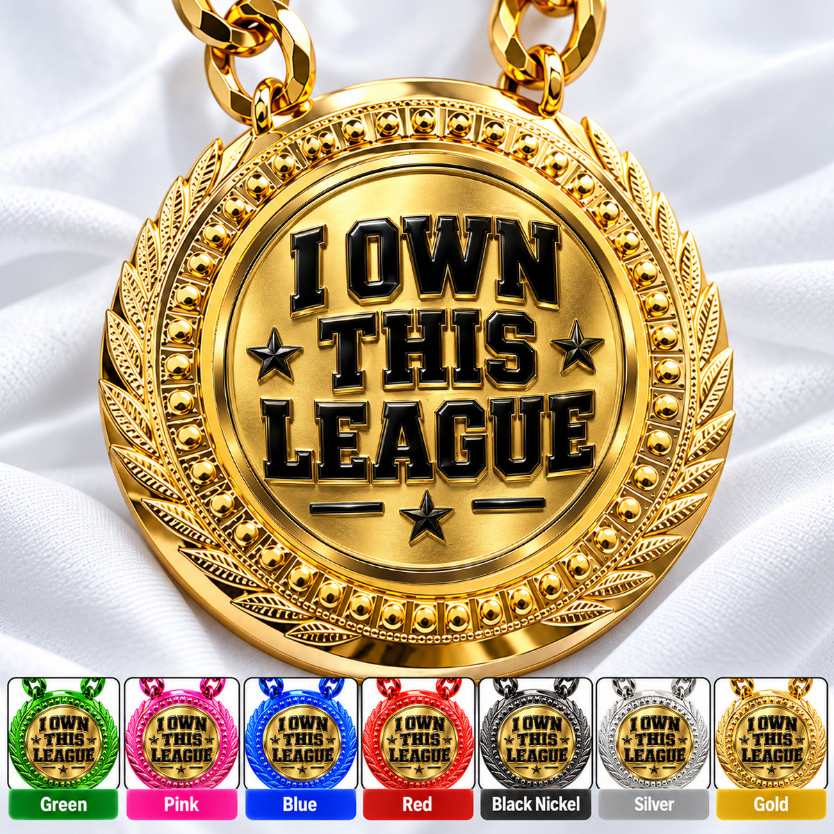 Fantasy Football Medal - I Own This League, Lite Champ Chain With Plastic Chain