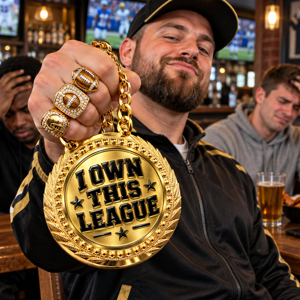 Fantasy Football Medal - I Own This League, Lite Champ Chain With Plastic Chain