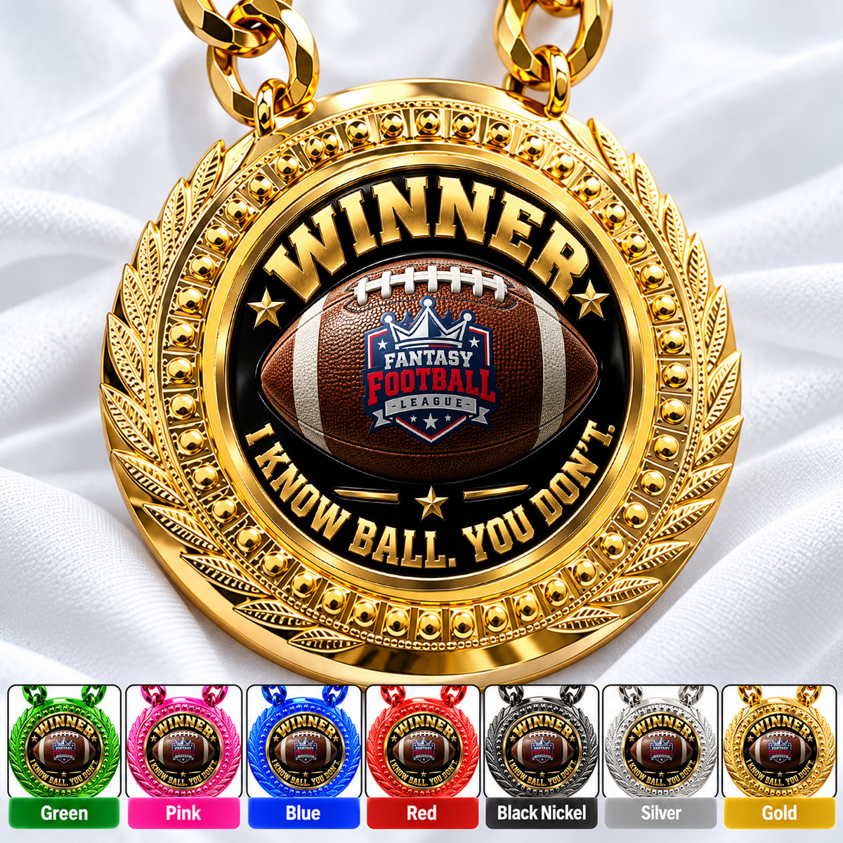 Fantasy Football Medal - Winner - I Know Ball. You Don't, Lite Champ Chain With Plastic Chain