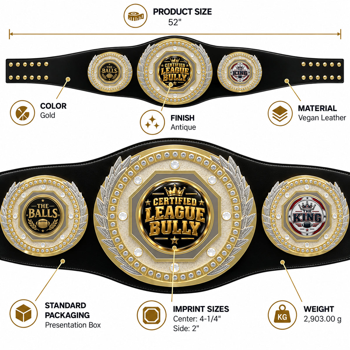 Fantasy Football Presidential Championship Belt - Certified League Bully