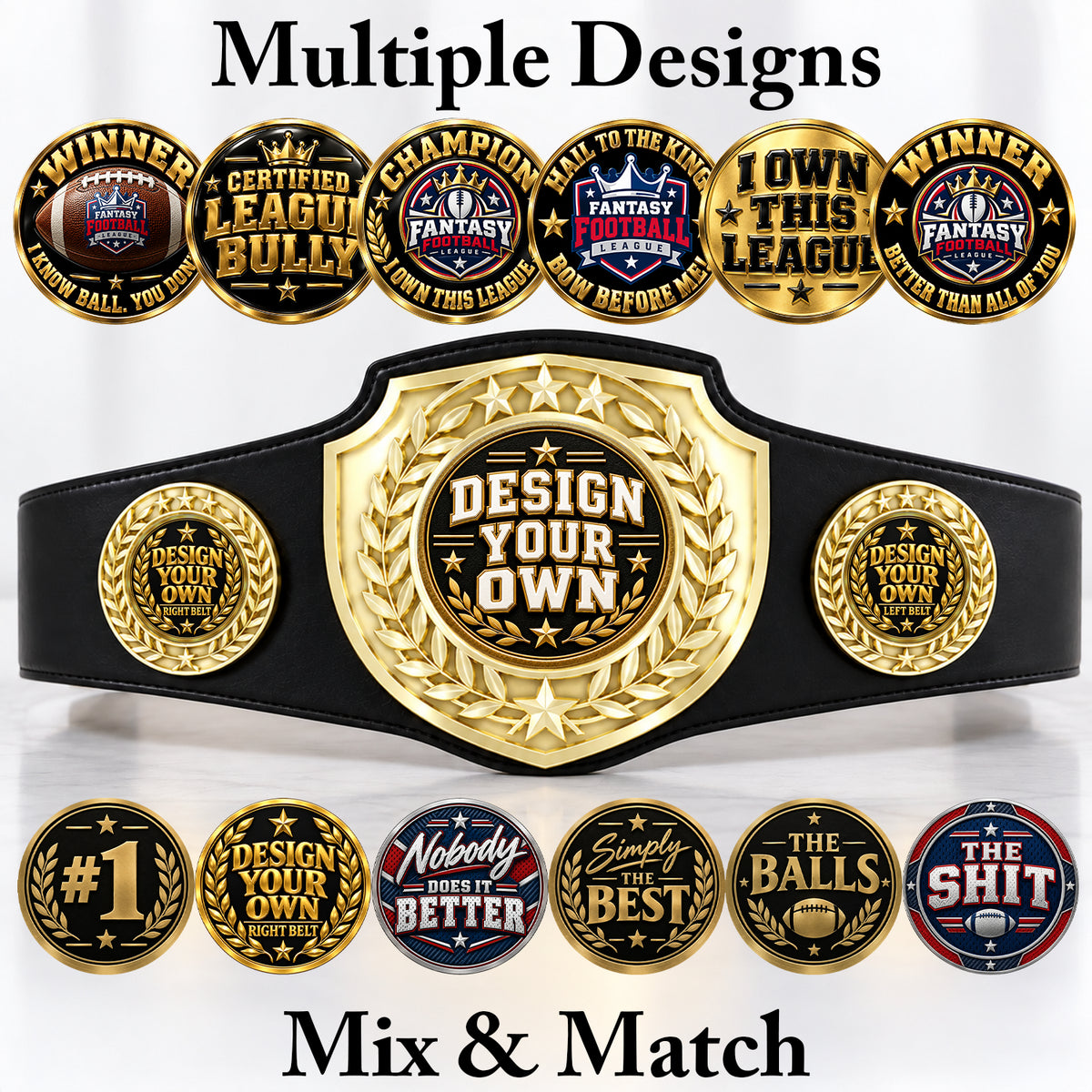 Custom Bowling Bright Shield Championship Belt - Design Your Own