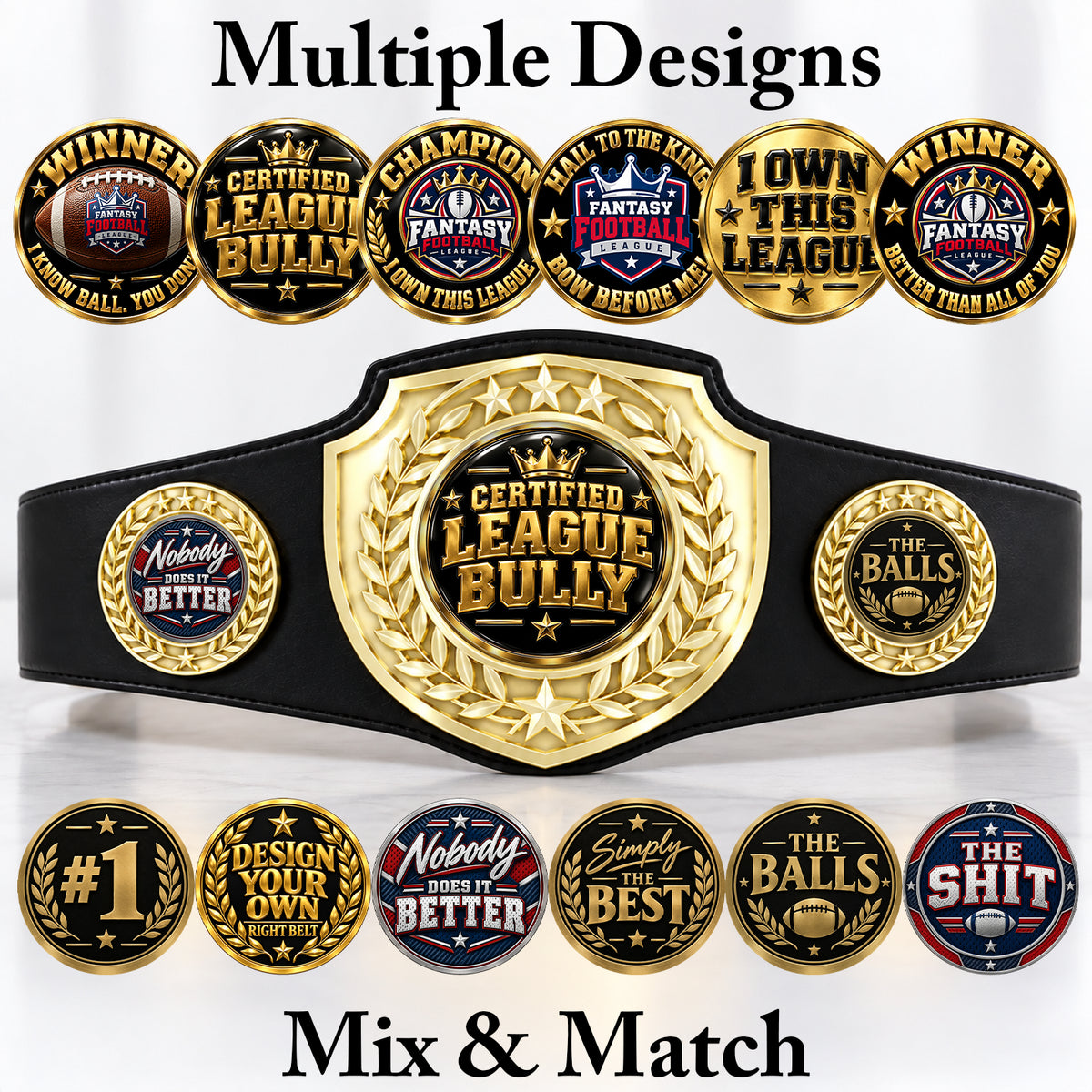 Fantasy Football Bright Shield Championship Belt - Certified League Bully