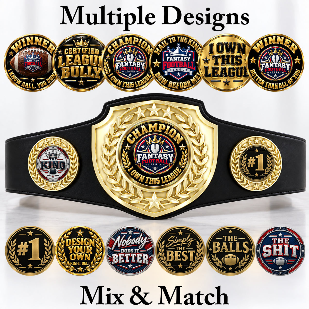 Fantasy Football Bright Shield Championship Belt - Champion - I Own This League