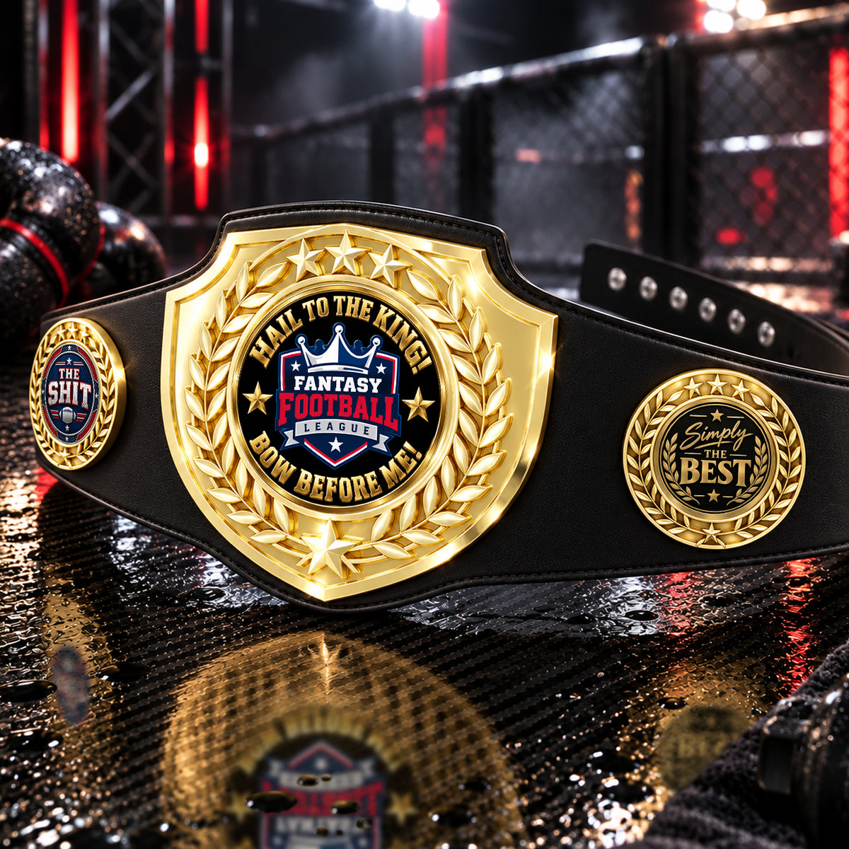 Fantasy Football Bright Shield Championship Belt - Hail To The King - Bow Before Me