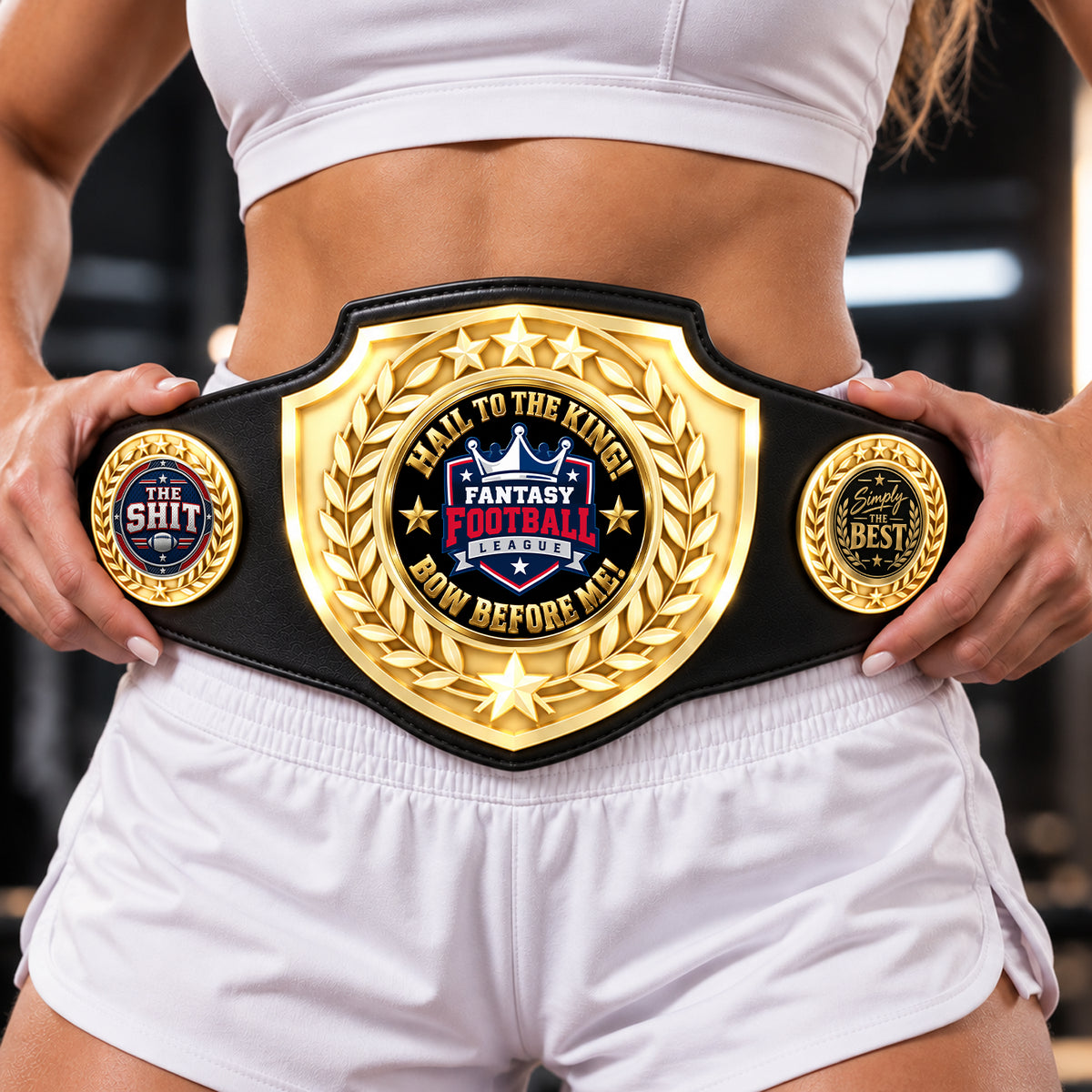 Fantasy Football Bright Shield Championship Belt - Hail To The King - Bow Before Me