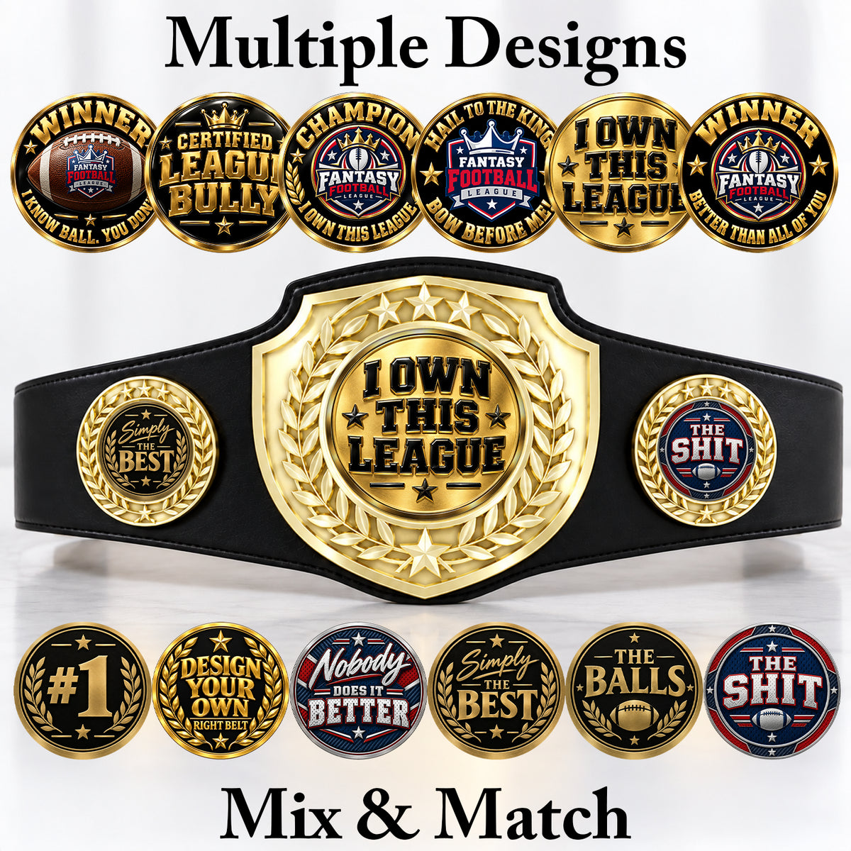 Fantasy Football Bright Shield Championship Belt - I Own This League