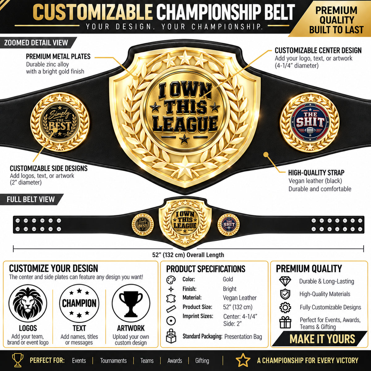 Fantasy Football Bright Shield Championship Belt - I Own This League