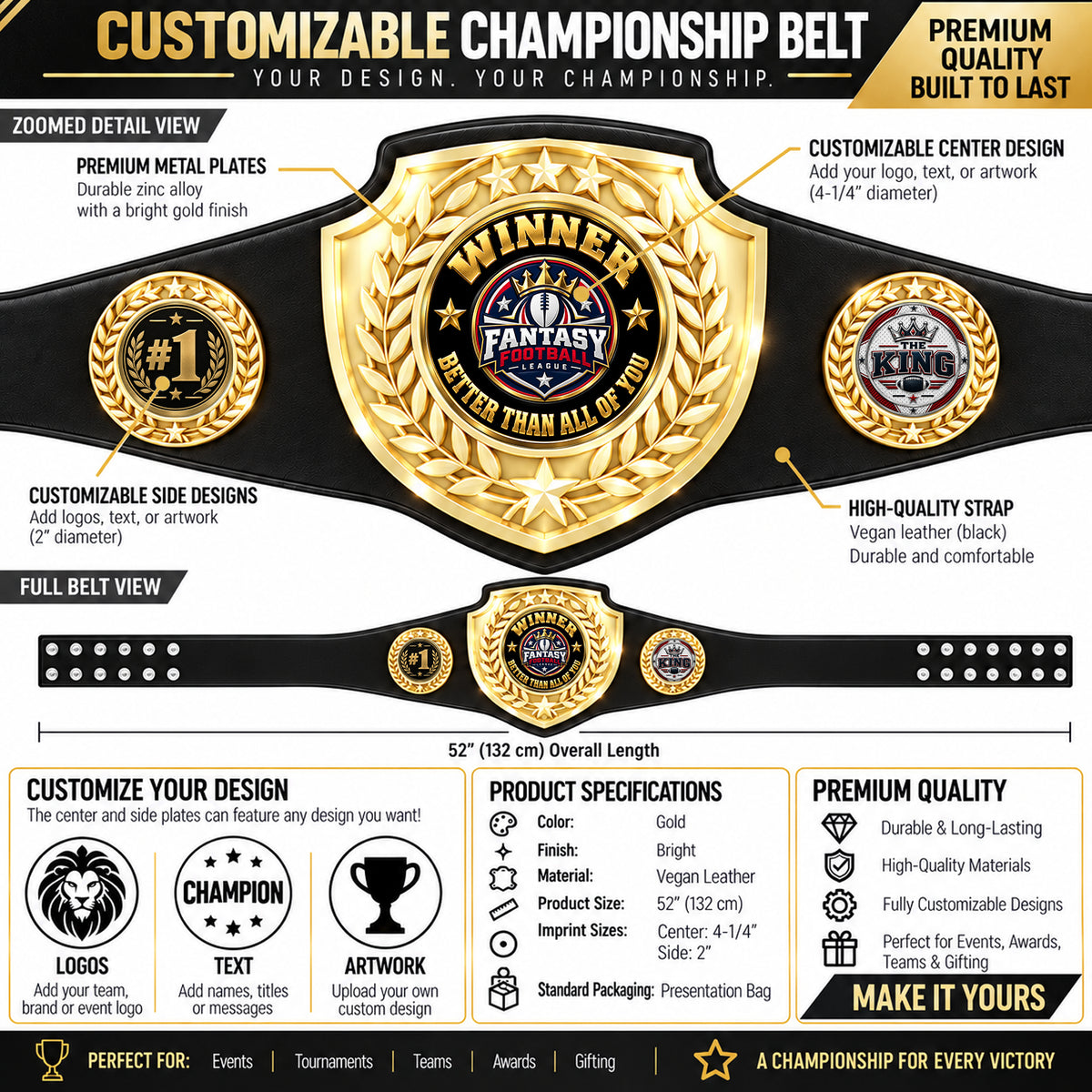 Fantasy Football Bright Shield Championship Belt - Winner - Better Than All Of You