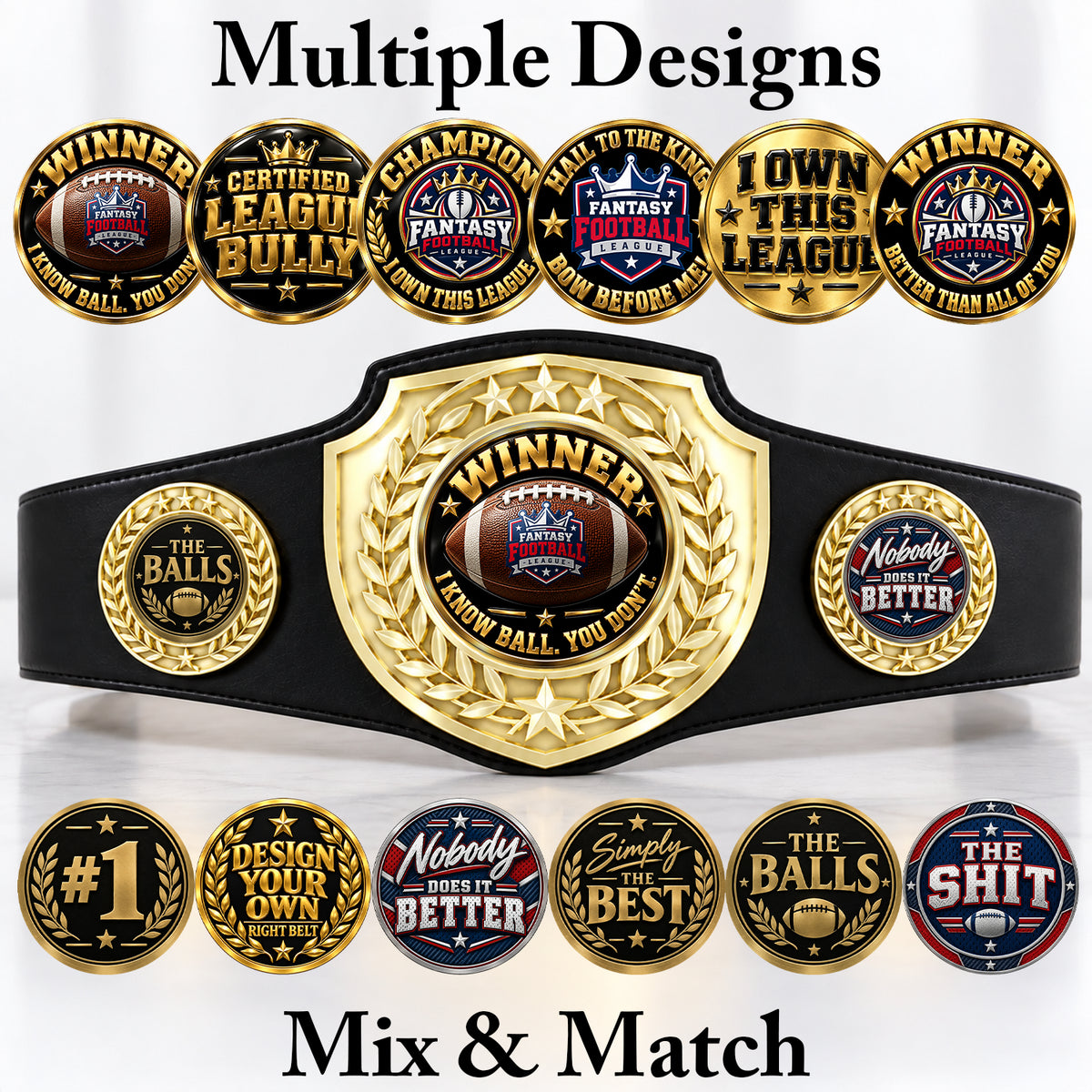 Fantasy Football Bright Shield Championship Belt - Winner - I Know Ball. You Don't