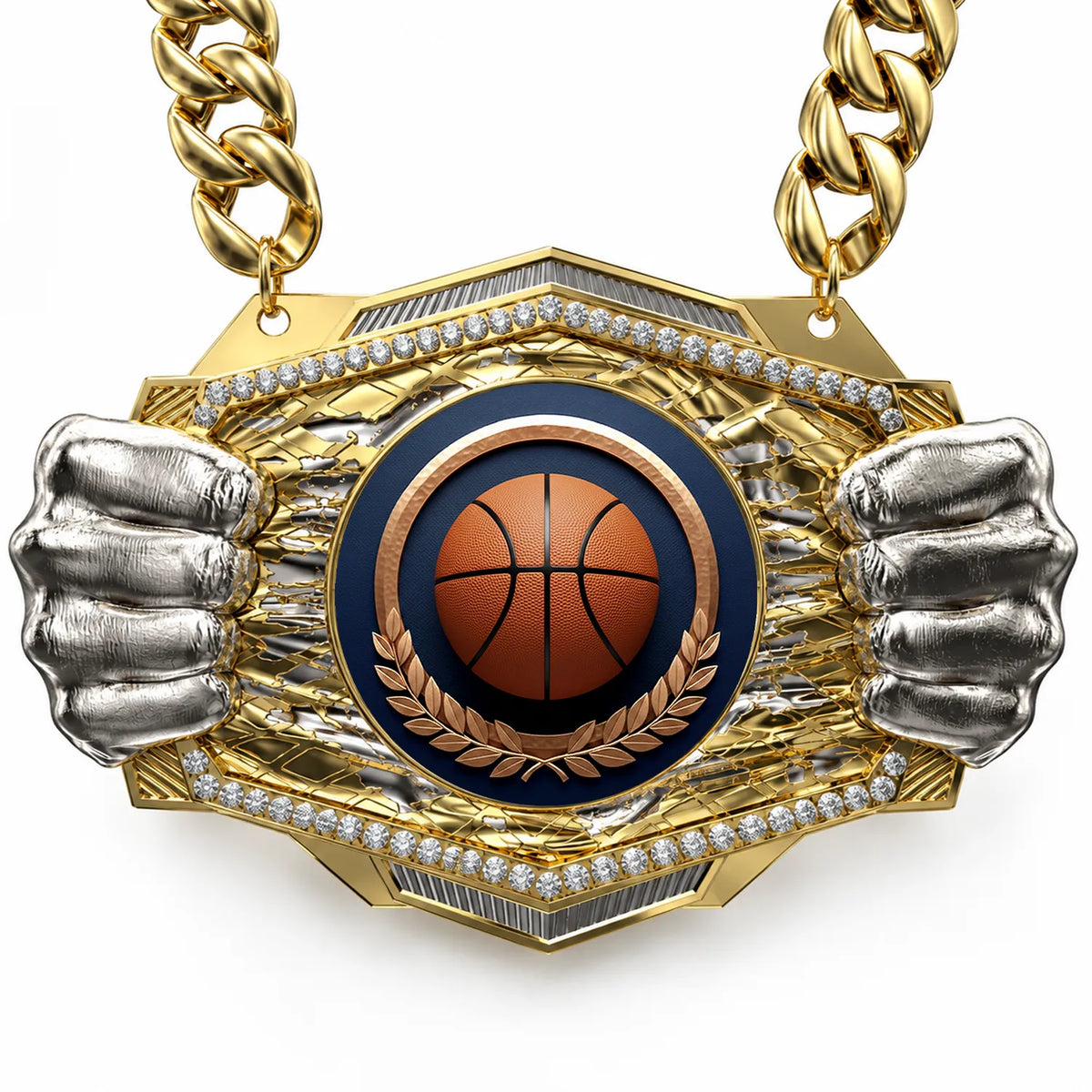 Basketball Medals - Player & Championship Awards, 9-1/2" x 6-1/4" Knock Out Champ Chain With Premium Chain