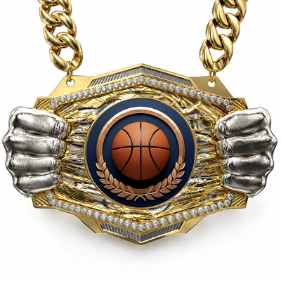 Basketball Medals - Player & Championship Awards, 9-1/2" x 6-1/4" Knock Out Champ Chain With Premium Chain