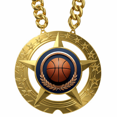 Basketball Medals - Player & Tournament Achievement Awards, 6" x 5-1/4" Super Star Champ Chain with Plastic Chain