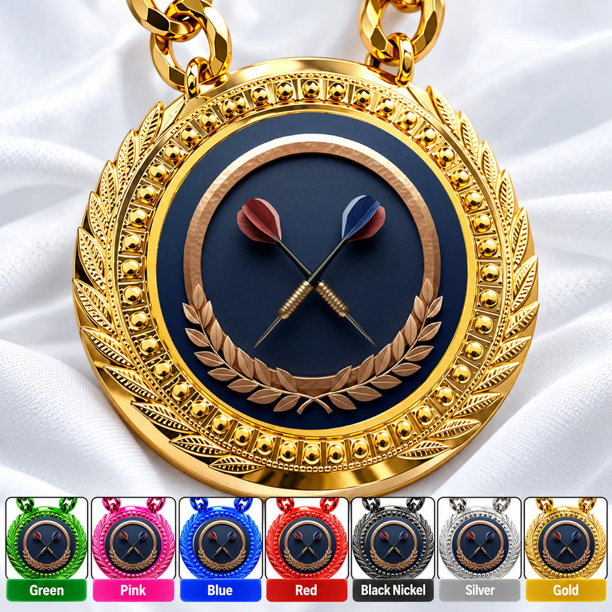 Darts Medals - Dart Player & League Championship Awards, 4-1/4" Lite Champ Chain with Plastic Chain