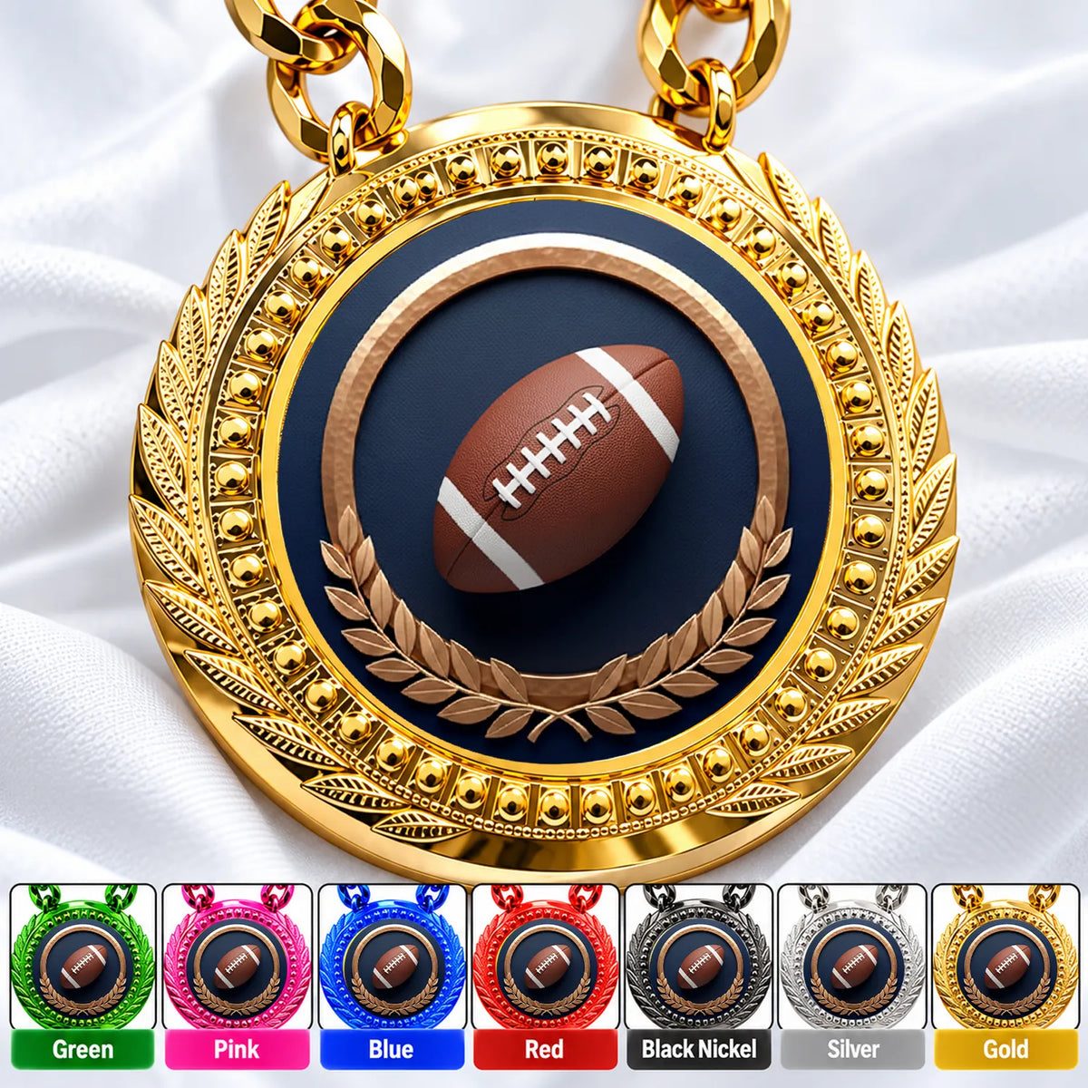 Football Medals - Player & League Championship Awards, 4-1/4" Lite Champ Chain with Plastic Chain