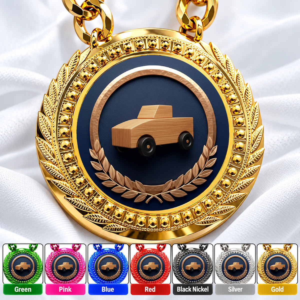 Pinewood Derby Medals - Racing & Speed Achievement Awards, 4-1/4" Lite Champ Chain with Plastic Chain