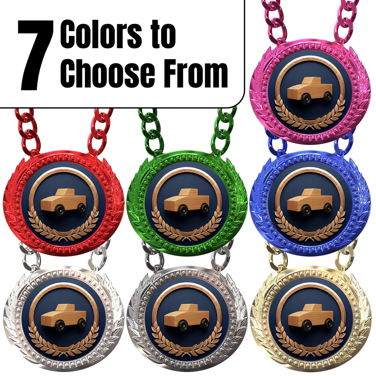Pinewood Derby Medals - Racing & Speed Achievement Awards, 4-1/4" Lite Champ Chain with Plastic Chain