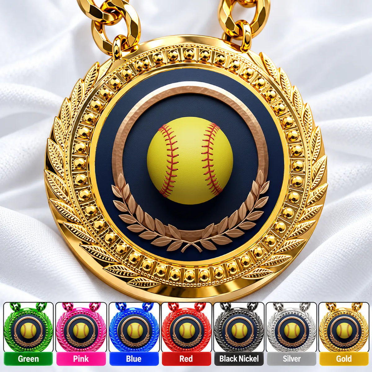 Softball Medals - Team & Player Recognition Awards, 4-1/4" Lite Champ Chain with Plastic Chain