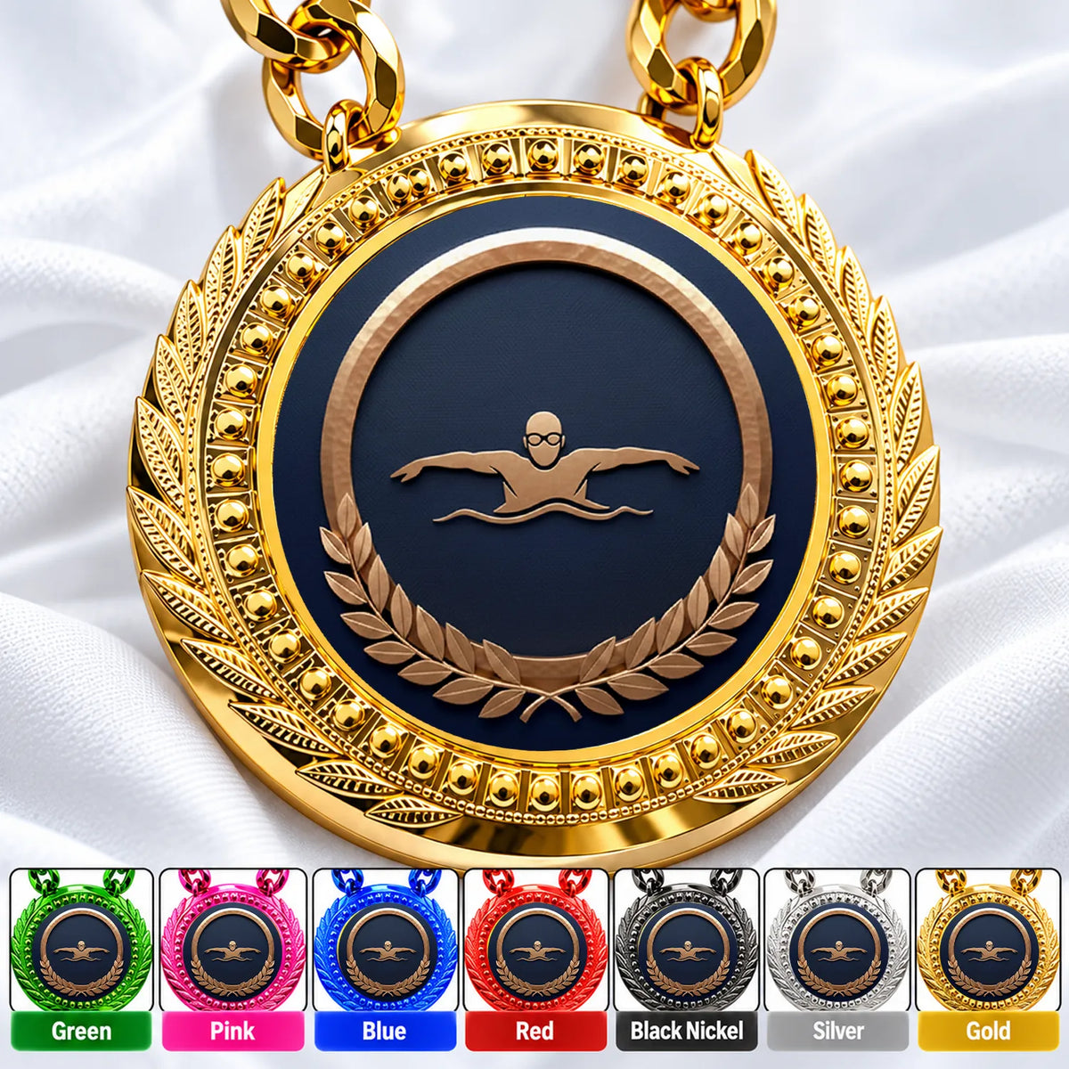 Swimming Medals - Swimmer & Meet Performance Awards, 4-1/4" Lite Champ Chain with Plastic Chain
