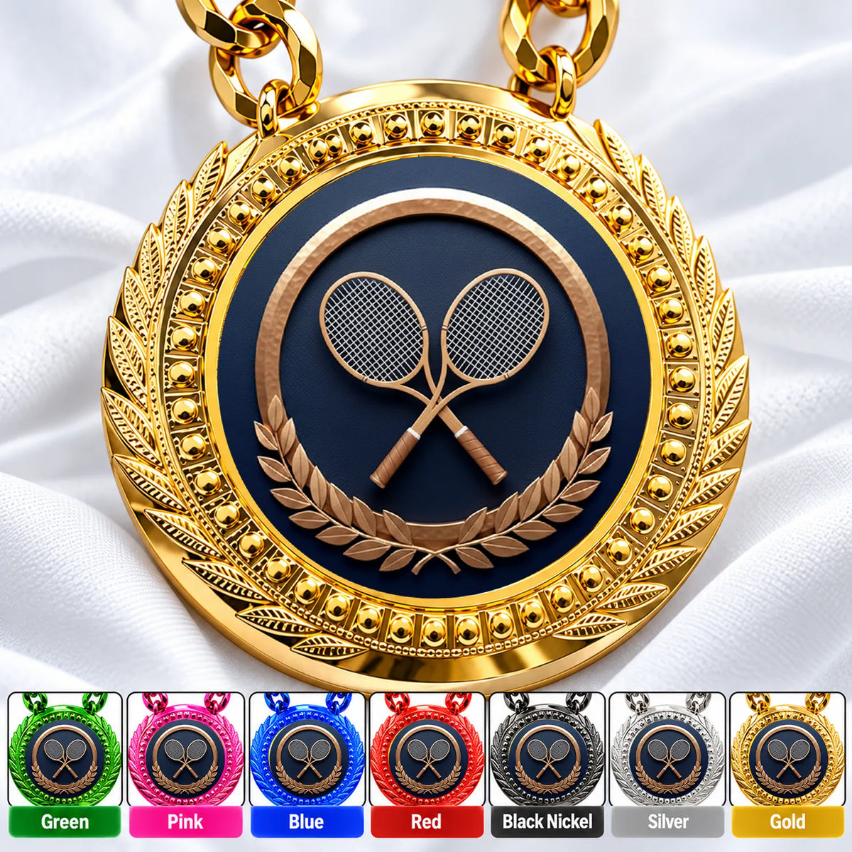 Tennis Medals - Player & Tournament Achievement Awards, 4-1/4" Lite Champ Chain with Plastic Chain