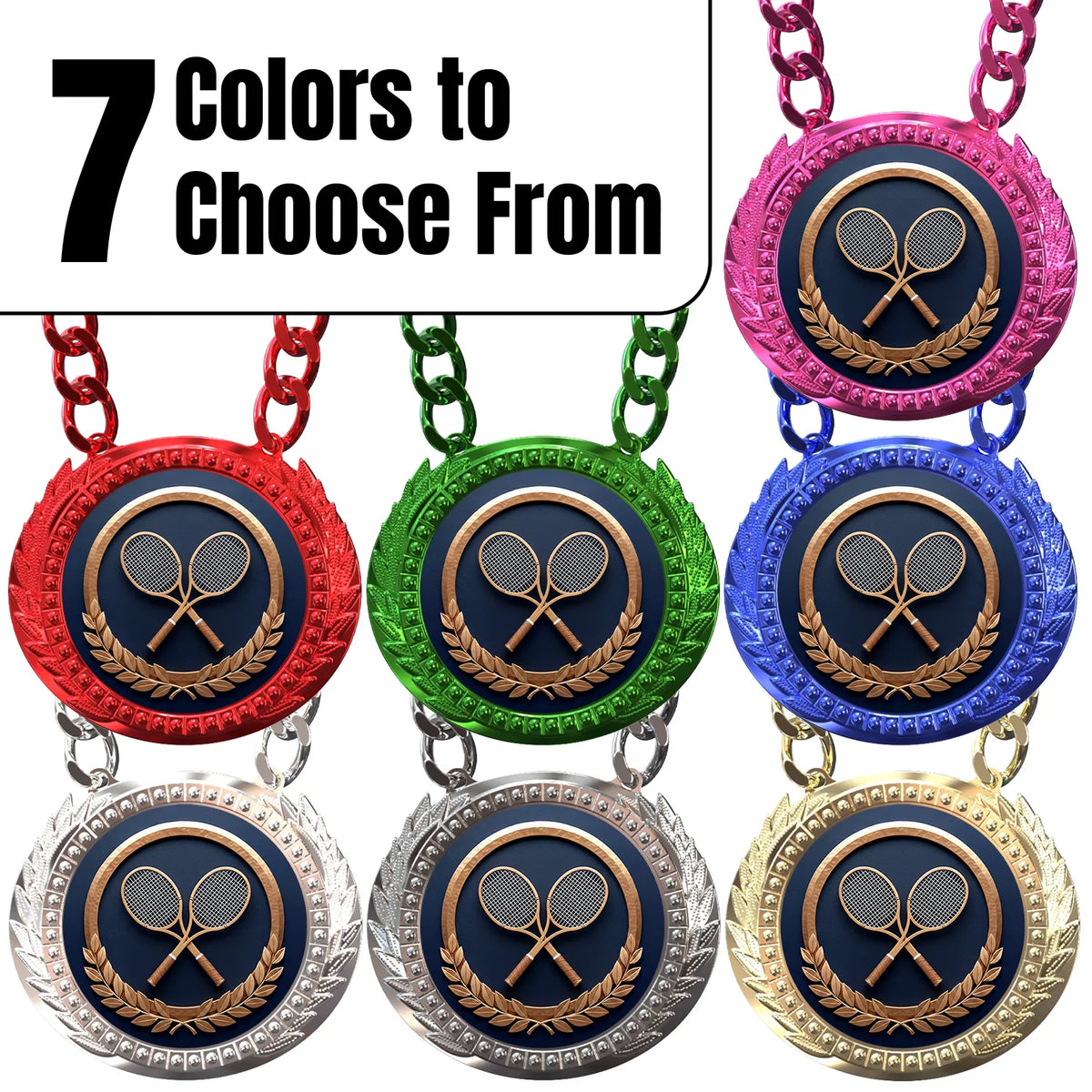 Tennis Medals - Player & Tournament Achievement Awards, 4-1/4" Lite Champ Chain with Plastic Chain