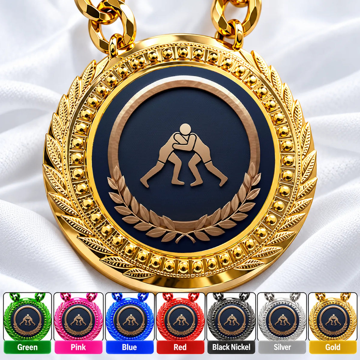 Wrestling Medals - Wrestler & Match Victory Awards, 4-1/4" Lite Champ Chain with Plastic Chain