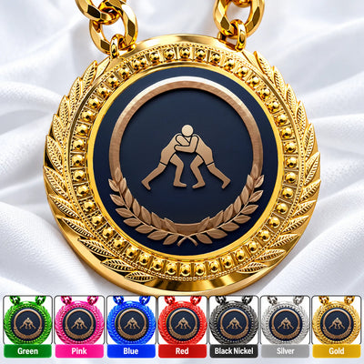Wrestling Medals - Wrestler & Match Victory Awards, 4-1/4" Lite Champ Chain with Plastic Chain