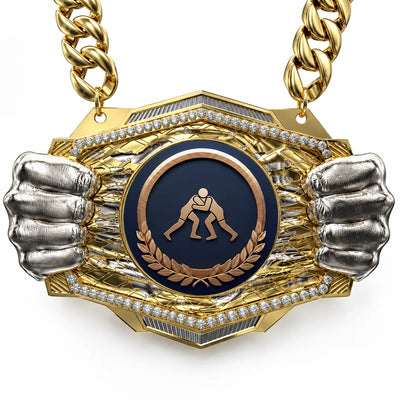 Wrestling Medals - Athlete & Championship Awards, 9-1/2" x 6-1/4" Knock Out Champ Chain With Premium Chain