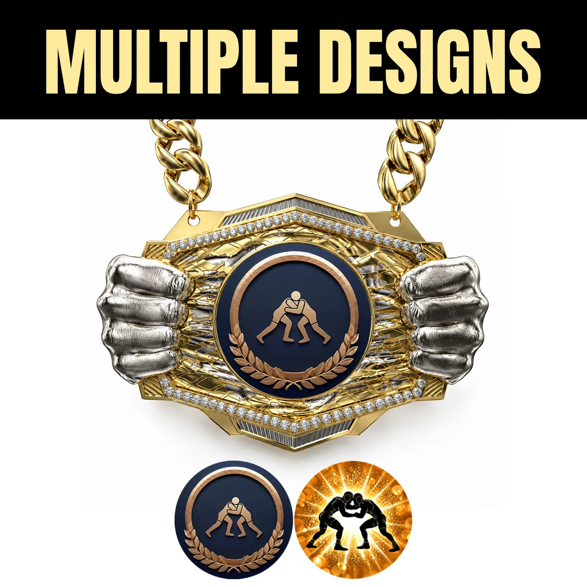 Wrestling Medals - Athlete & Championship Awards, 9-1/2" x 6-1/4" Knock Out Champ Chain With Premium Chain