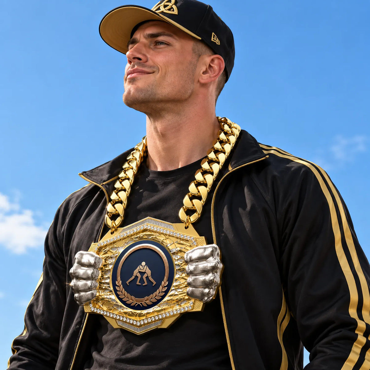 Wrestling Medals - Athlete & Championship Awards, 9-1/2" x 6-1/4" Knock Out Champ Chain With Premium Chain