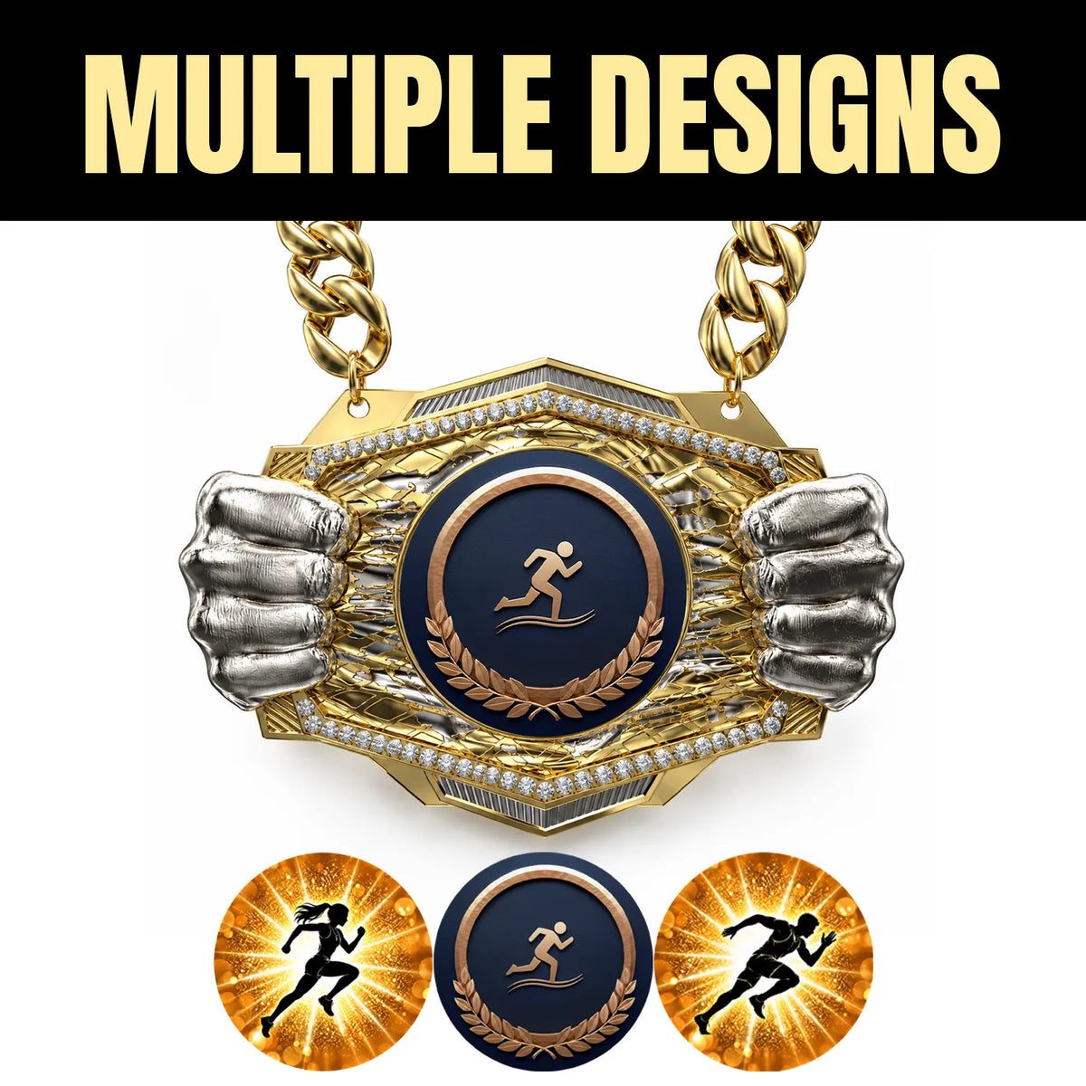 Track & Field Medals - Athlete & Championship Awards, 9-1/2" x 6-1/4" Knock Out Champ Chain With Premium Chain
