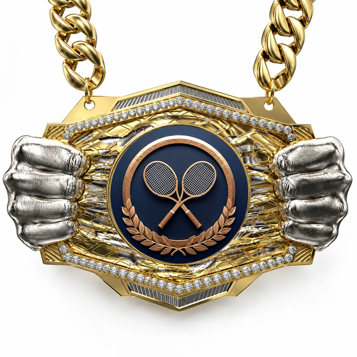 Tennis Medals - Player & Tournament Awards, 9-1/2" x 6-1/4" Knock Out Champ Chain With Premium Chain