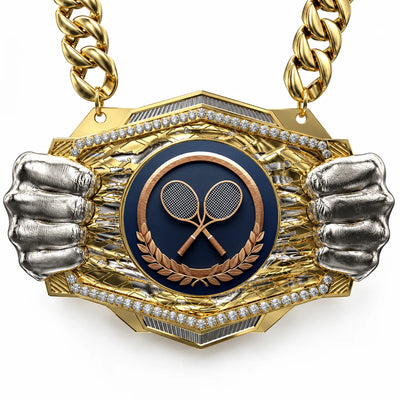 Tennis Medals - Player & Tournament Awards, 9-1/2" x 6-1/4" Knock Out Champ Chain With Premium Chain