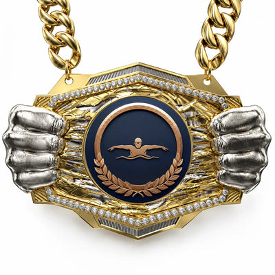 Swimming Medals - Swimmer & Championship Awards, 9-1/2" x 6-1/4" Knock Out Champ Chain With Premium Chain