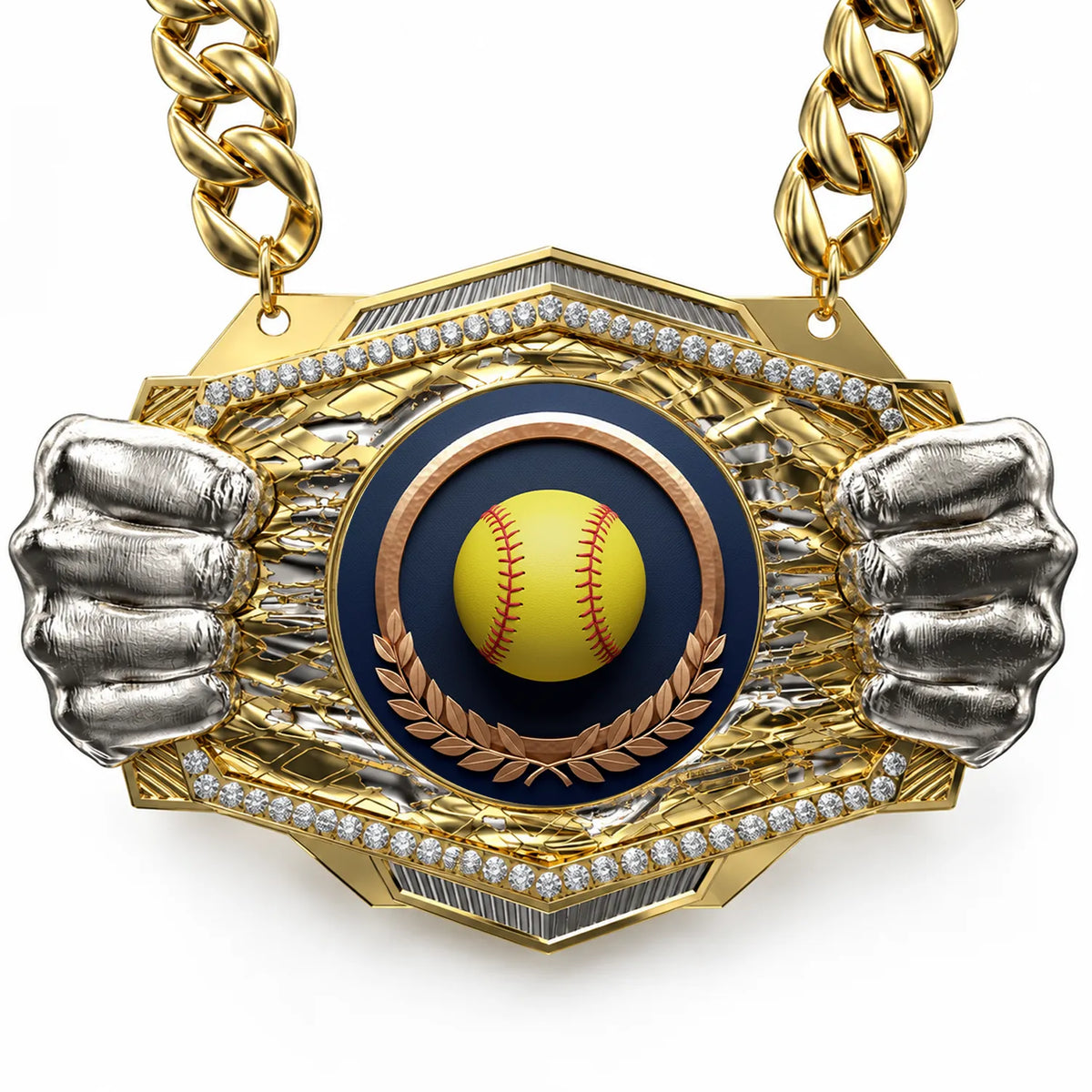 Softball Medals - Player & Championship Awards, 9-1/2" x 6-1/4" Knock Out Champ Chain With Premium Chain