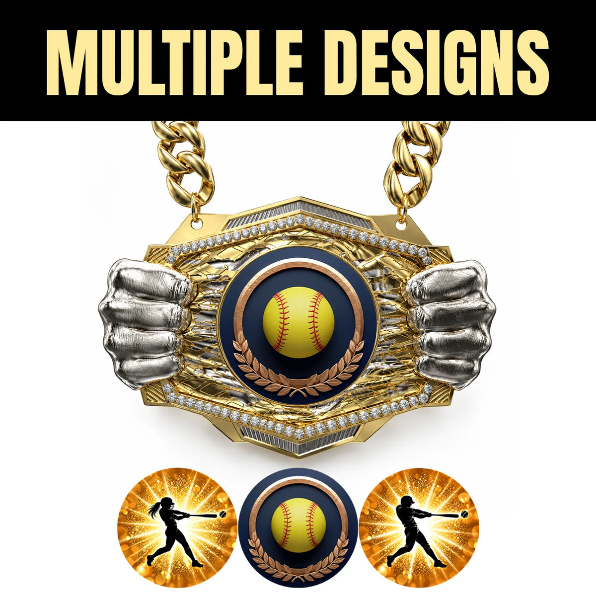 Softball Medals - Player & Championship Awards, 9-1/2" x 6-1/4" Knock Out Champ Chain With Premium Chain