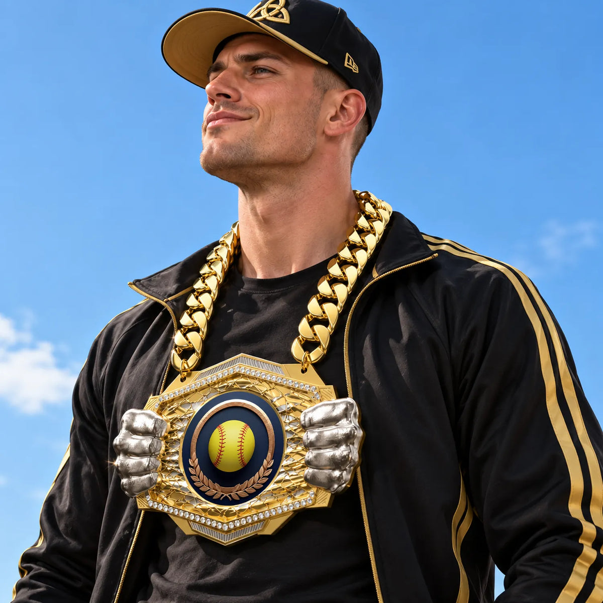 Softball Medals - Player & Championship Awards, 9-1/2" x 6-1/4" Knock Out Champ Chain With Premium Chain