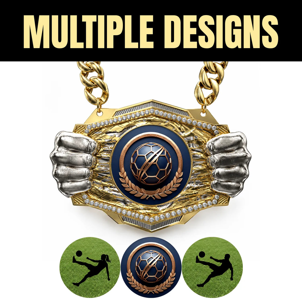 Soccer Medals - Player & Championship Awards, 9-1/2" x 6-1/4" Knock Out Champ Chain With Premium Chain