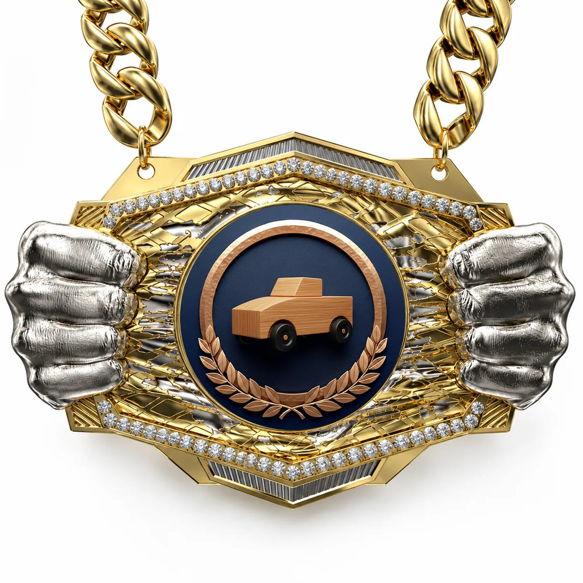 Pinewood Derby Medals - Race & Championship Awards, 9-1/2" x 6-1/4" Knock Out Champ Chain With Premium Chain