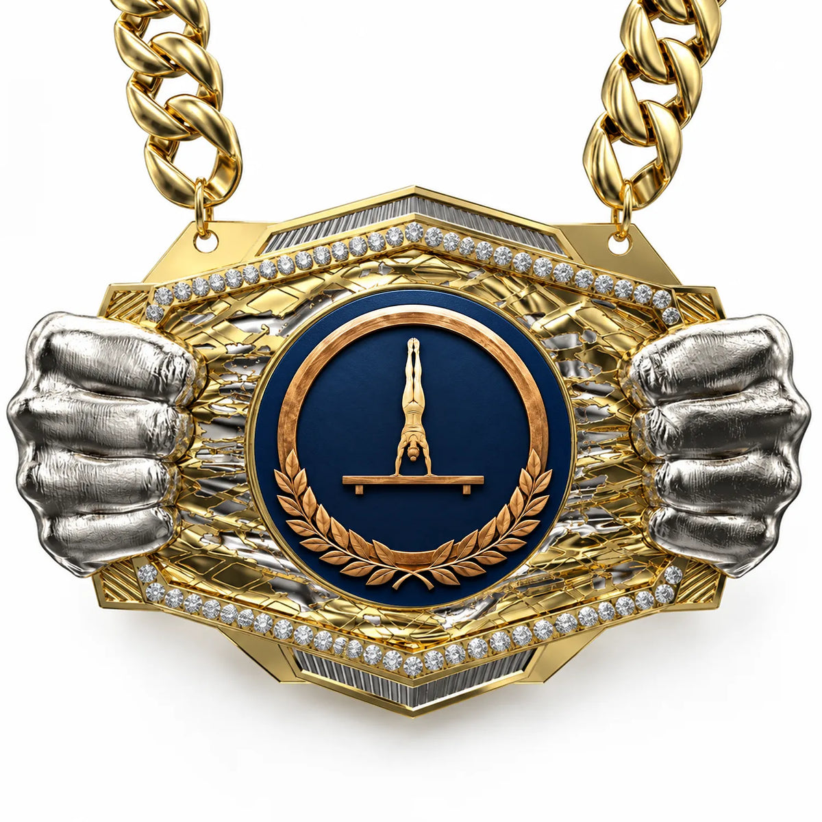 Gymnastics Medals - Athlete & Championship Awards, 9-1/2" x 6-1/4" Knock Out Champ Chain With Premium Chain
