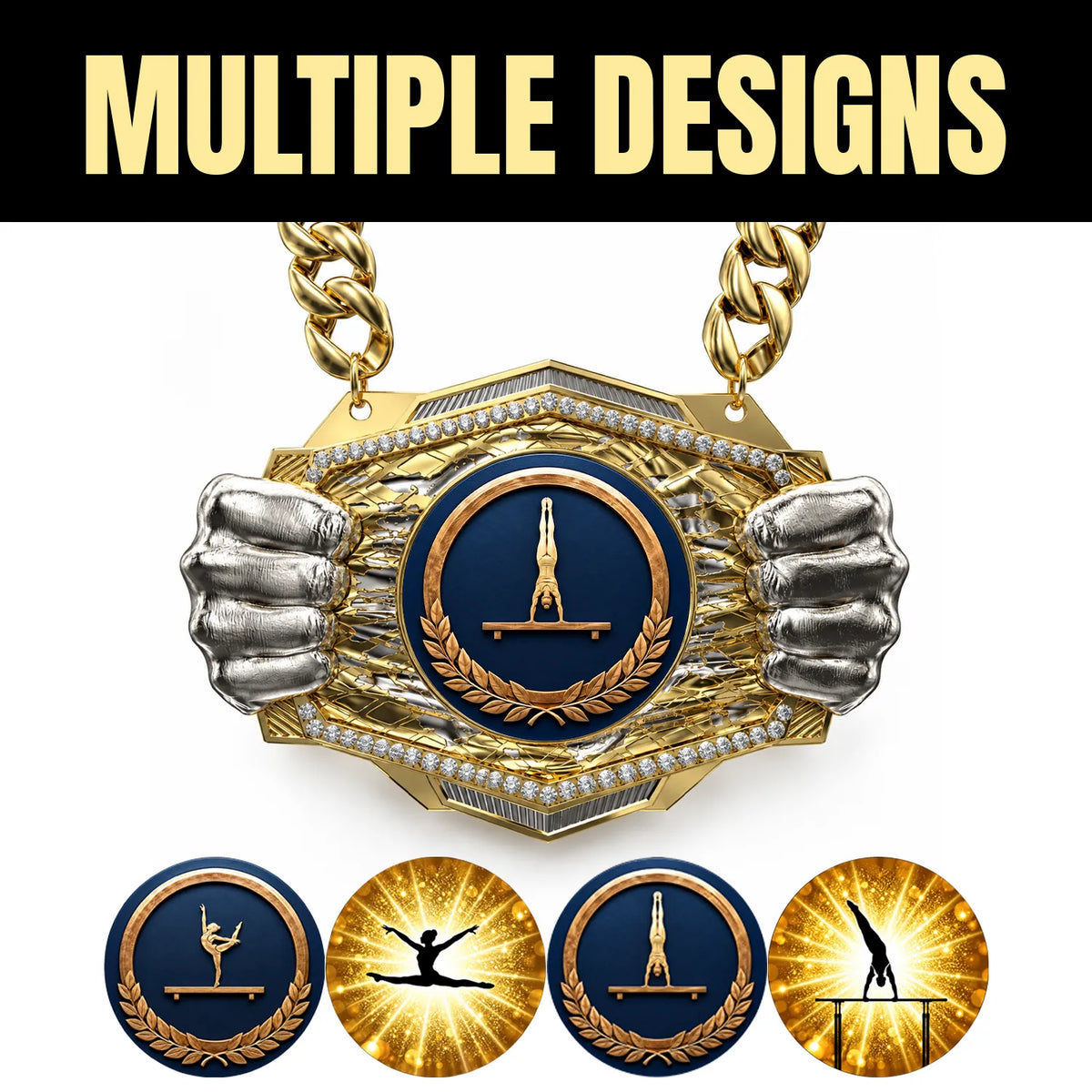 Gymnastics Medals - Athlete & Championship Awards, 9-1/2" x 6-1/4" Knock Out Champ Chain With Premium Chain