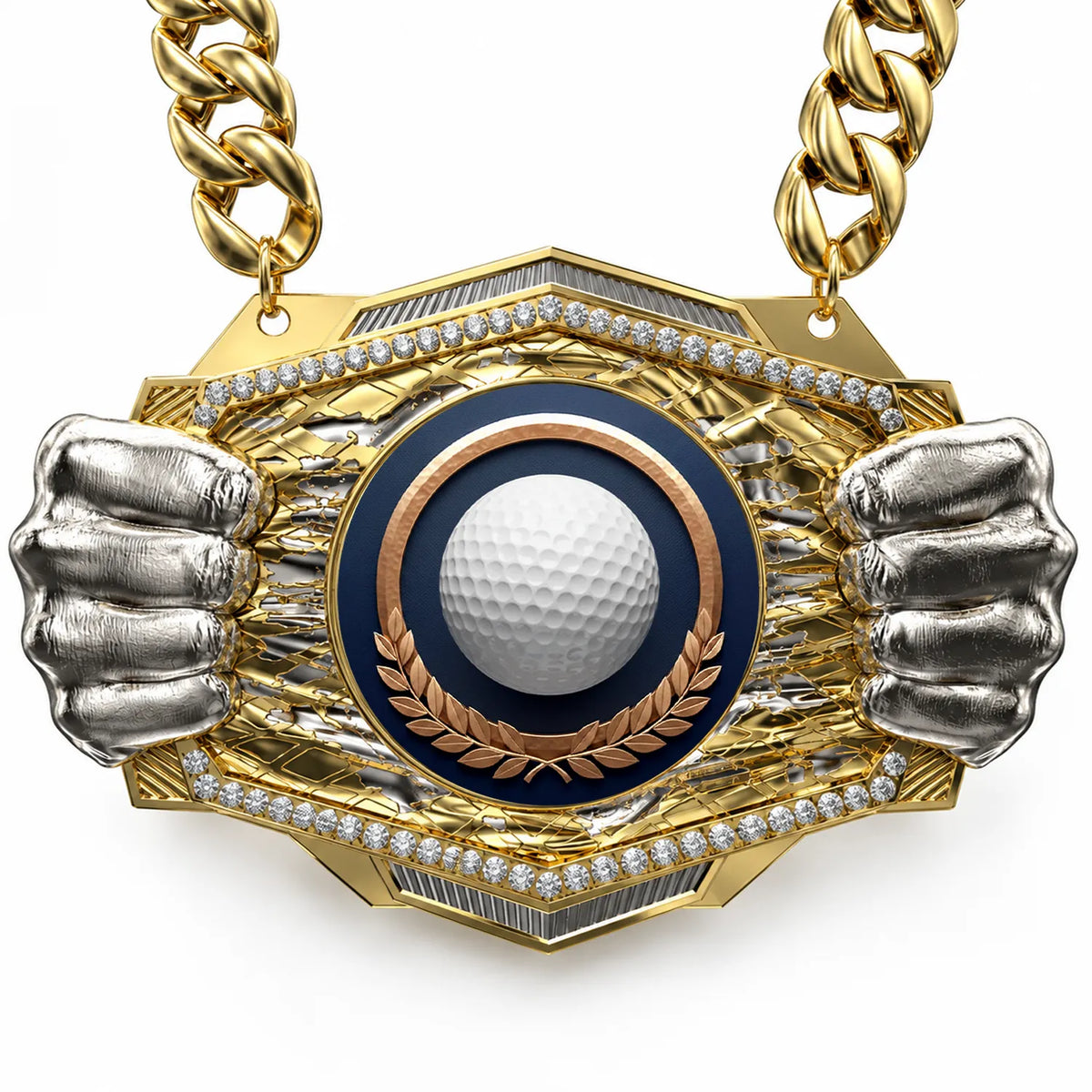 Golf Medals - Player & Tournament Awards, 9-1/2" x 6-1/4" Knock Out Champ Chain With Premium Chain