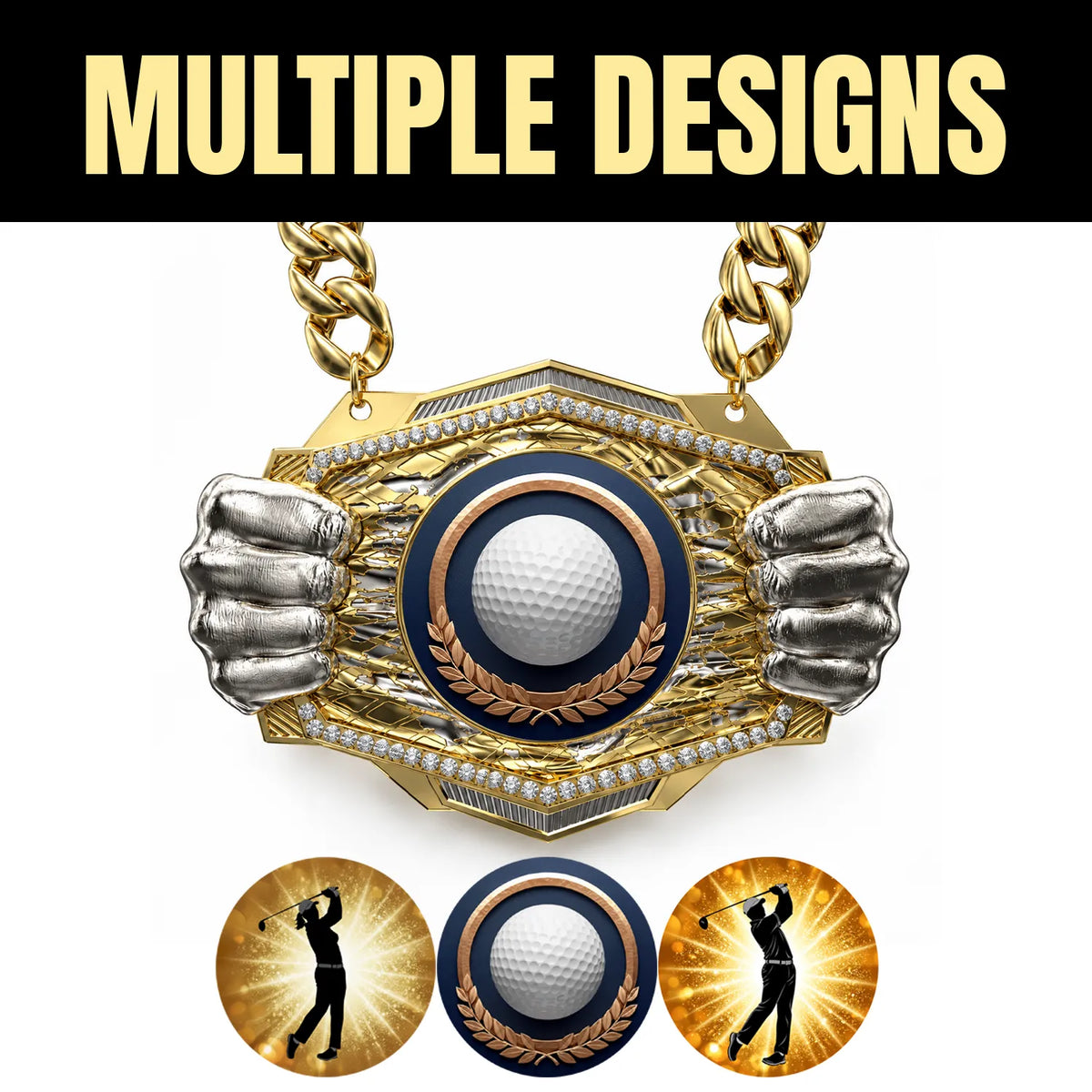 Golf Medals - Player & Tournament Awards, 9-1/2" x 6-1/4" Knock Out Champ Chain With Premium Chain