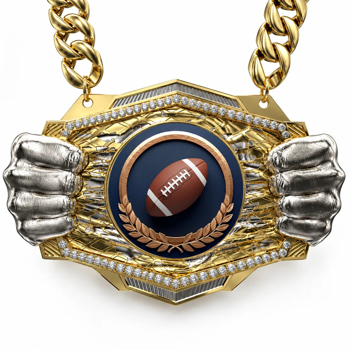 Football Medals - Player & Championship Awards, 9-1/2" x 6-1/4" Knock Out Champ Chain With Premium Chain